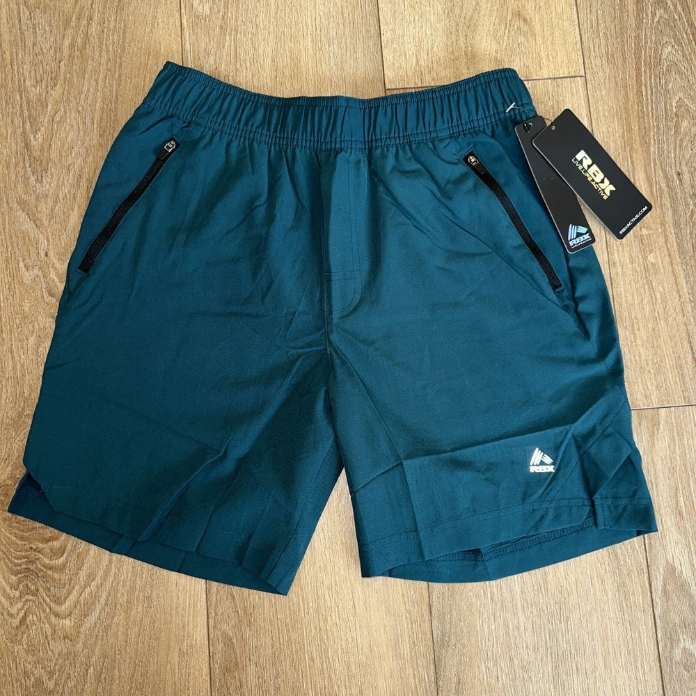 RBX Men's Training Performance Shorts Green Size Small‎ S Zip Pockets NEW